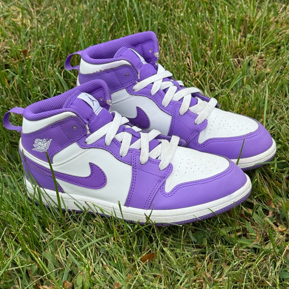 Nike Air Jordan 1 Mid Sneakers Purple and White